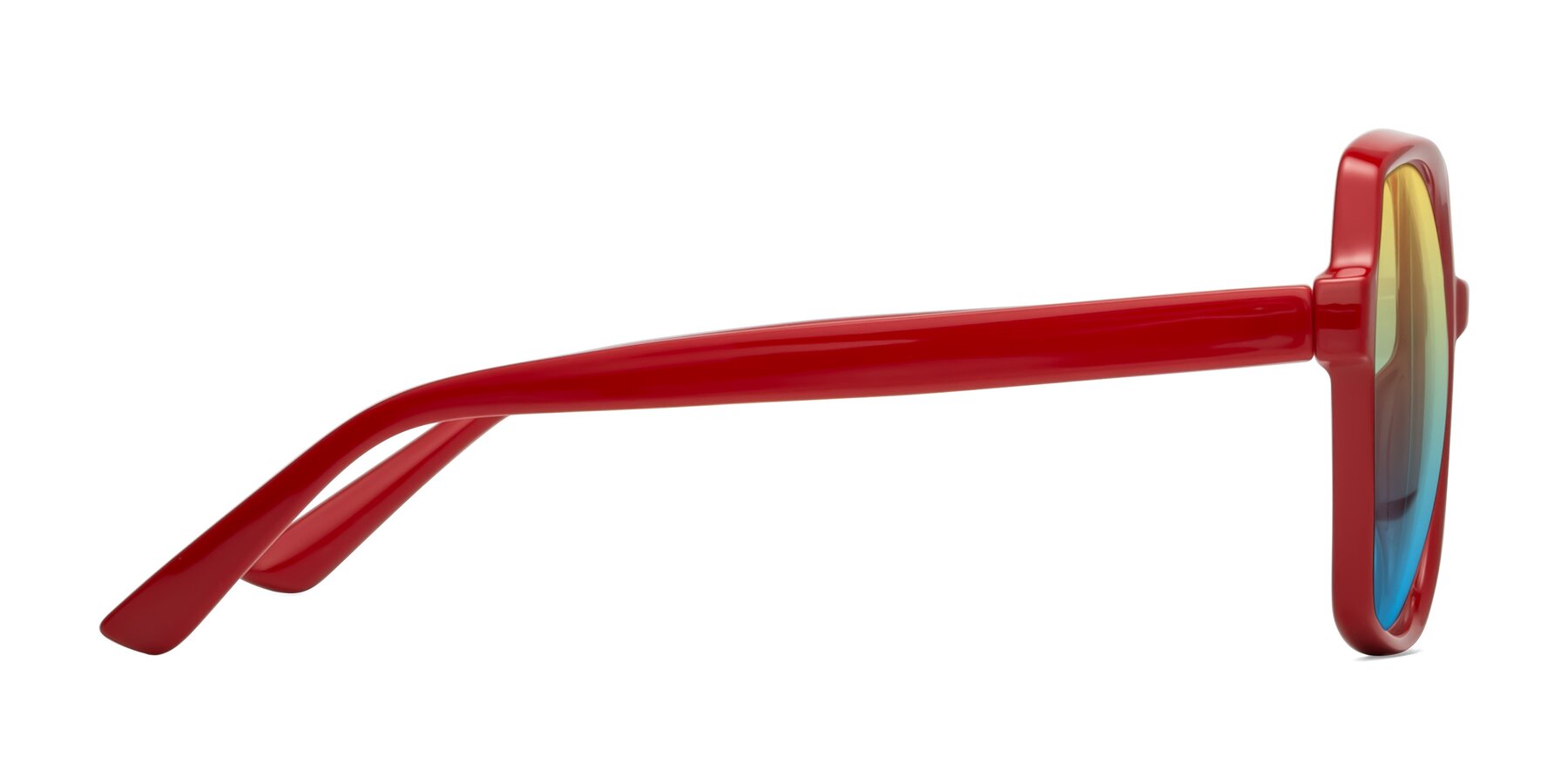 Side of Kamana in Red with Yellow / Blue Gradient Lenses