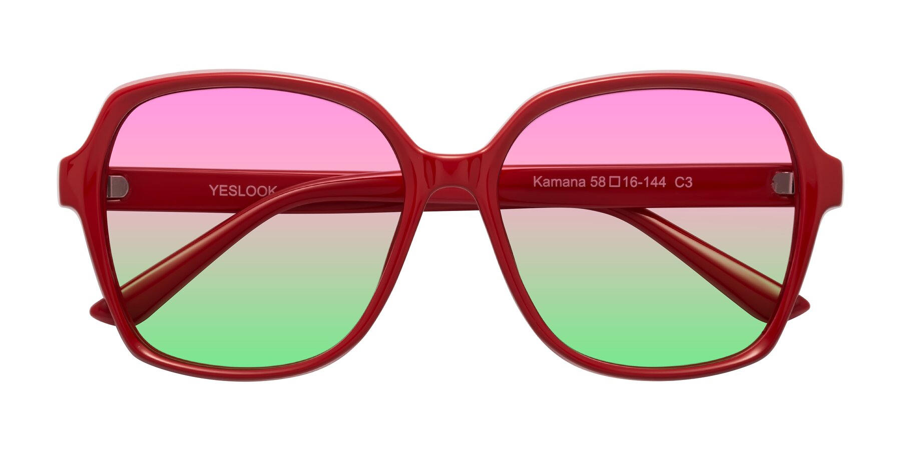 Folded Front of Kamana in Red with Pink / Green Gradient Lenses