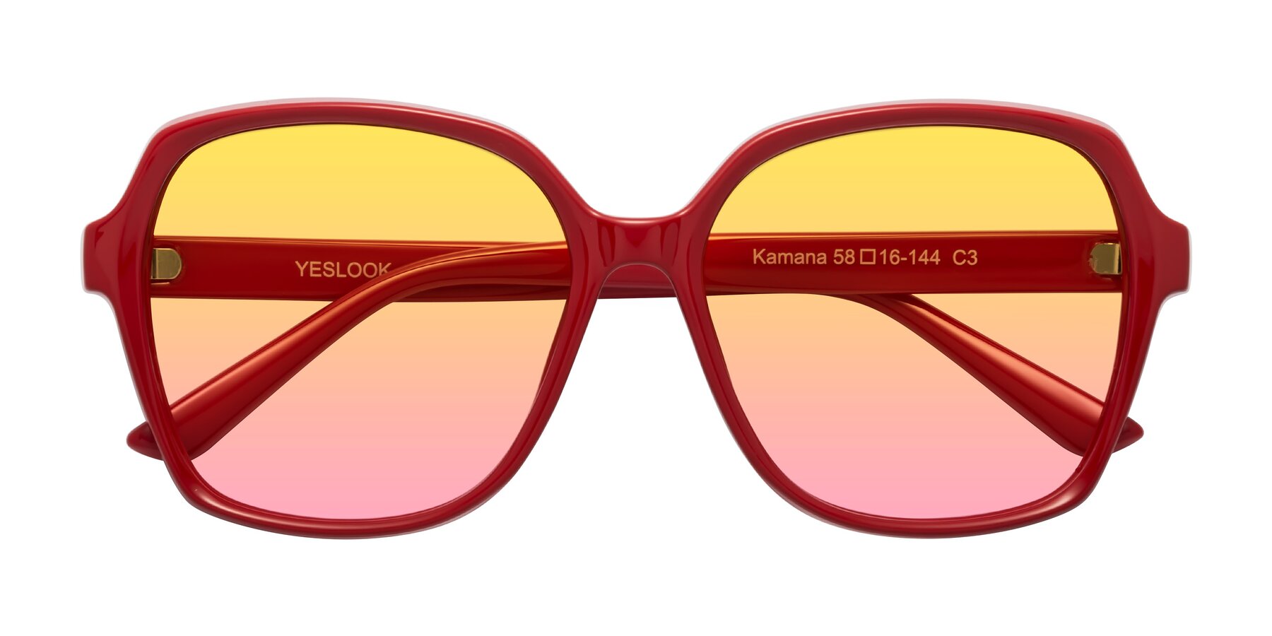 Folded Front of Kamana in Red with Yellow / Pink Gradient Lenses