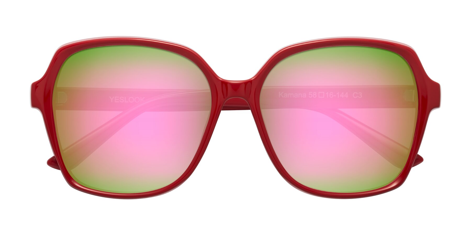 Folded Front of Kamana in Red with Pink Mirrored Lenses