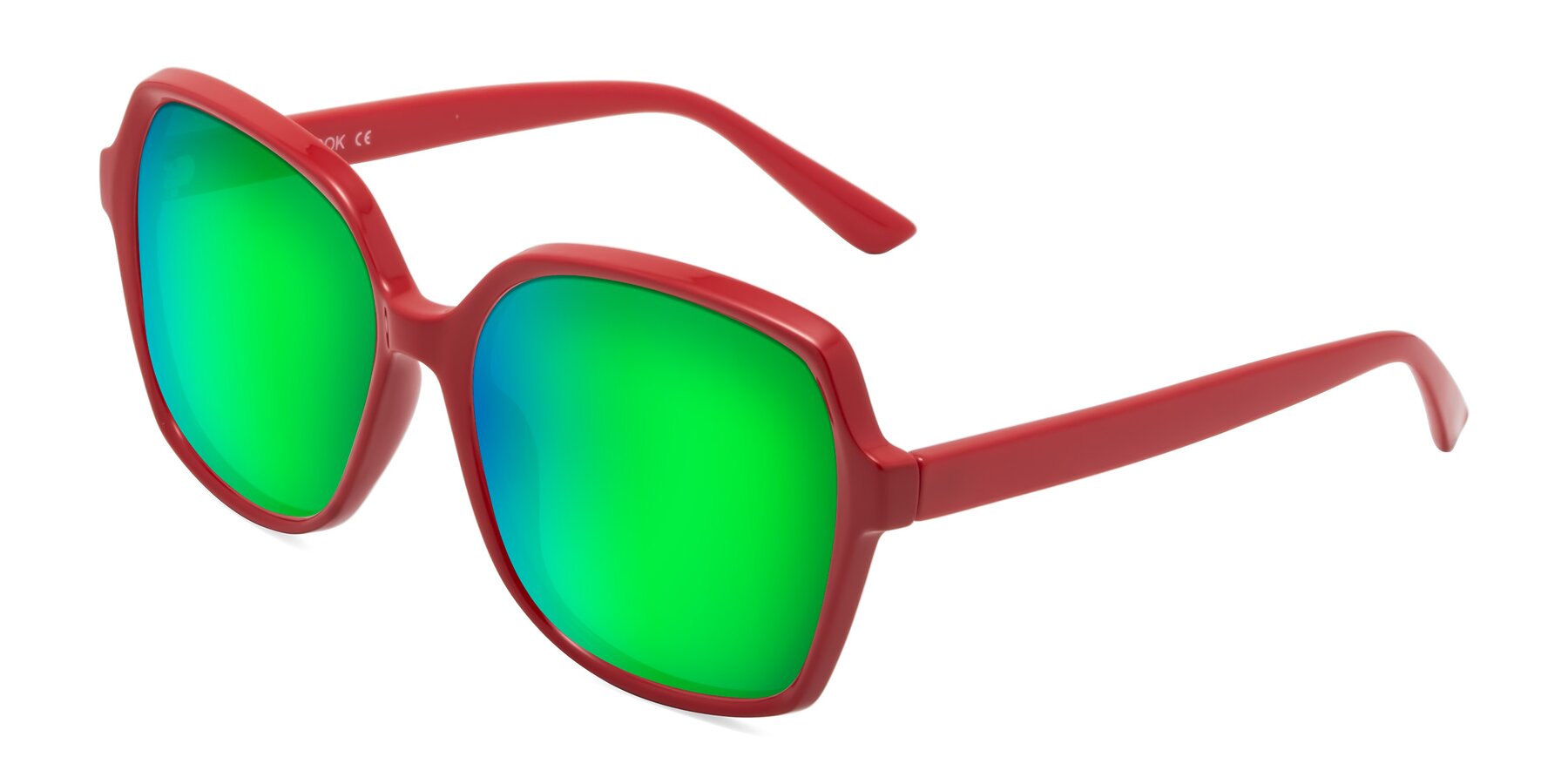 Angle of Kamana in Red with Green Mirrored Lenses