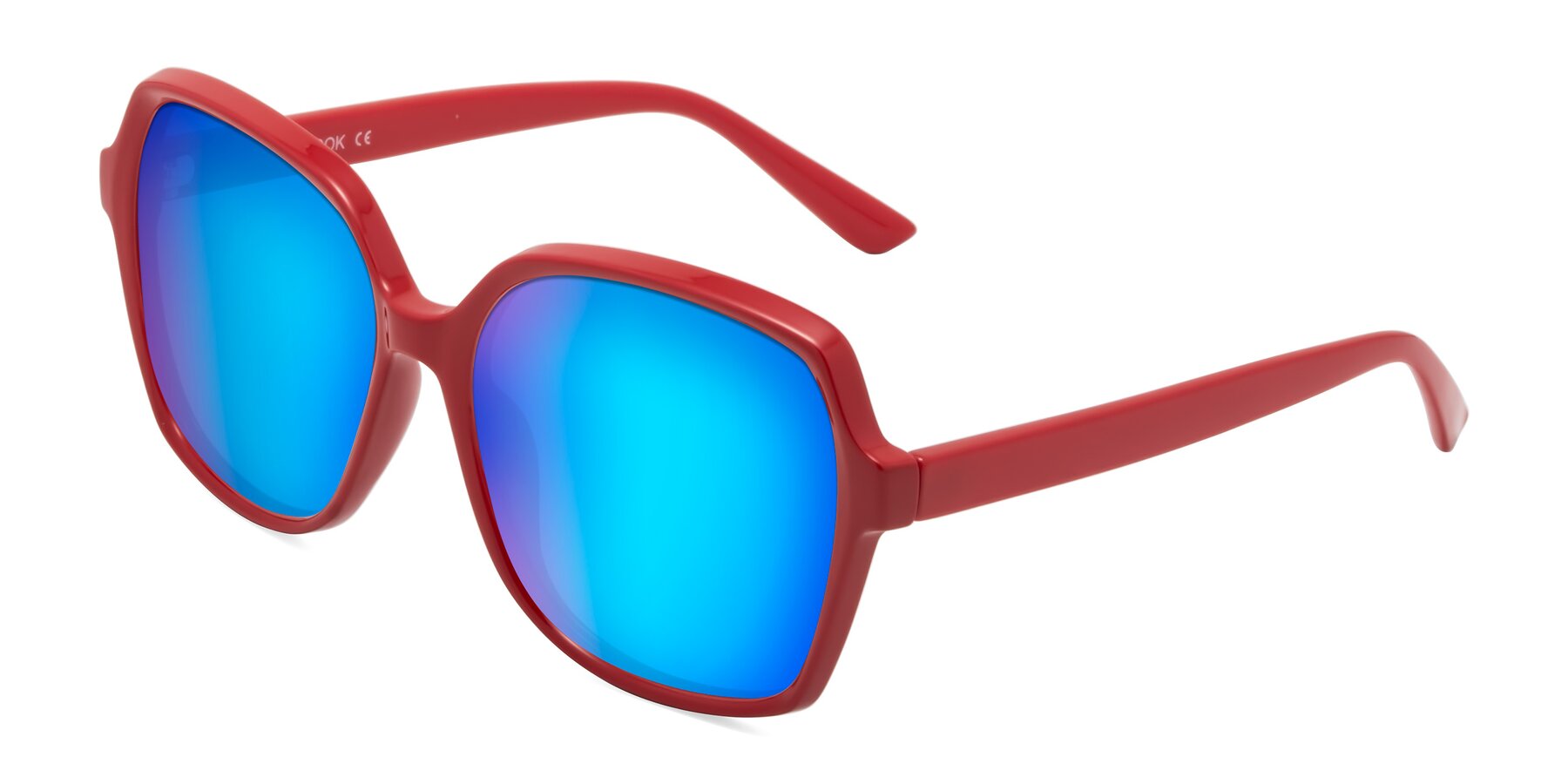 Angle of Kamana in Red with Blue Mirrored Lenses