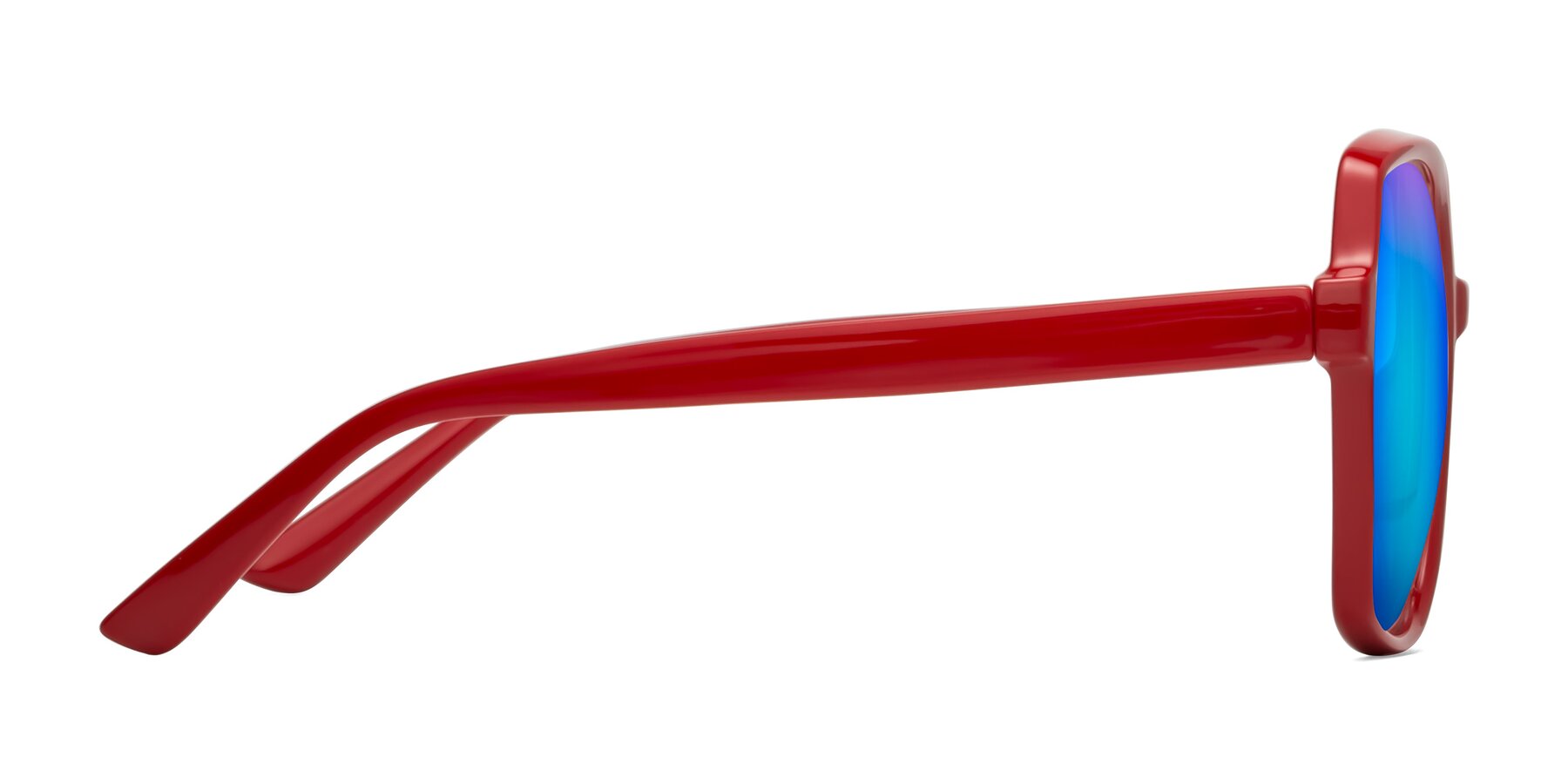 Side of Kamana in Red with Blue Mirrored Lenses