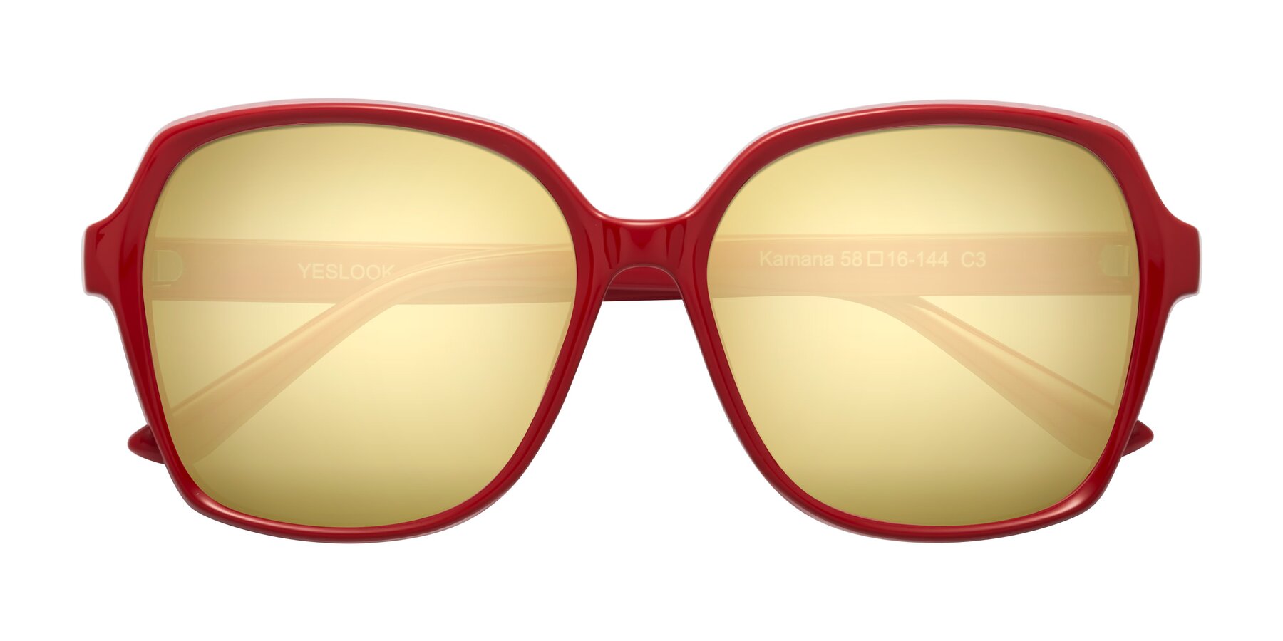 Folded Front of Kamana in Red with Gold Mirrored Lenses