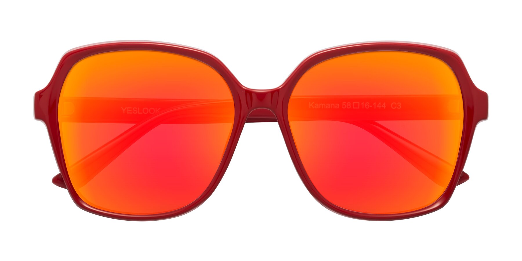 Folded Front of Kamana in Red with Red Gold Mirrored Lenses
