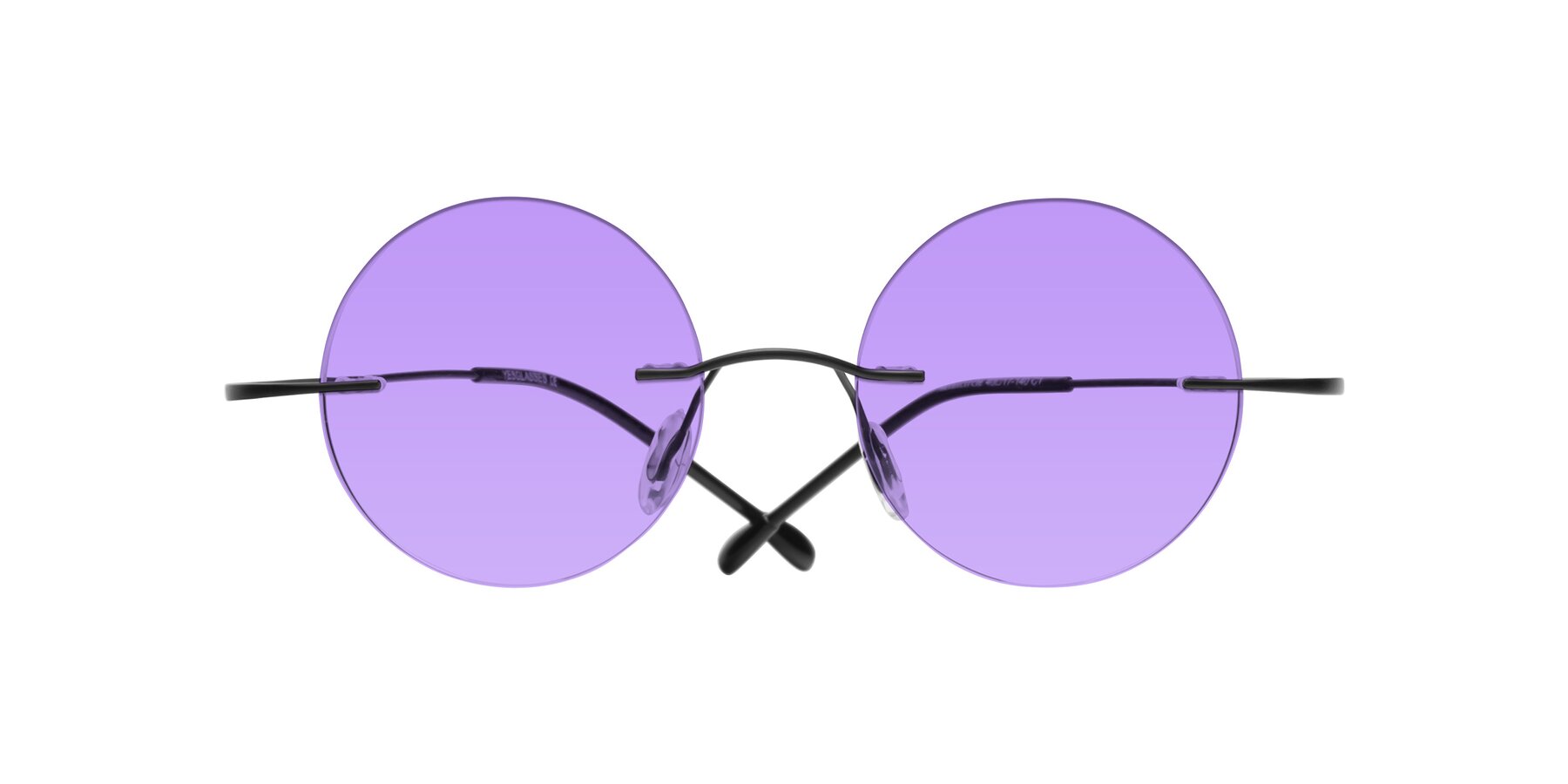 Folded Front of Minicircle in Black with Medium Purple Tinted Lenses