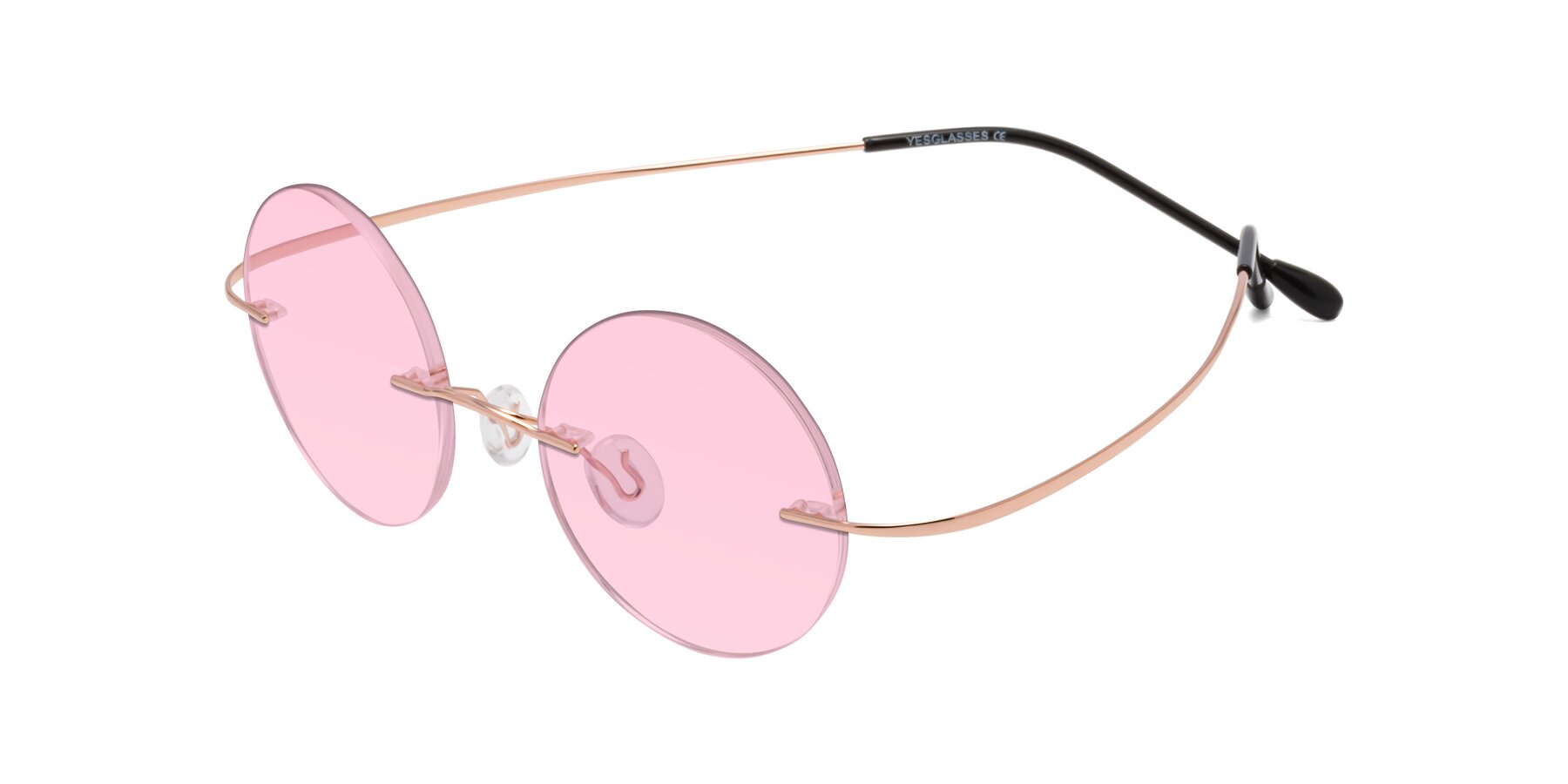 Angle of Minicircle in Rose Gold with Light Pink Tinted Lenses
