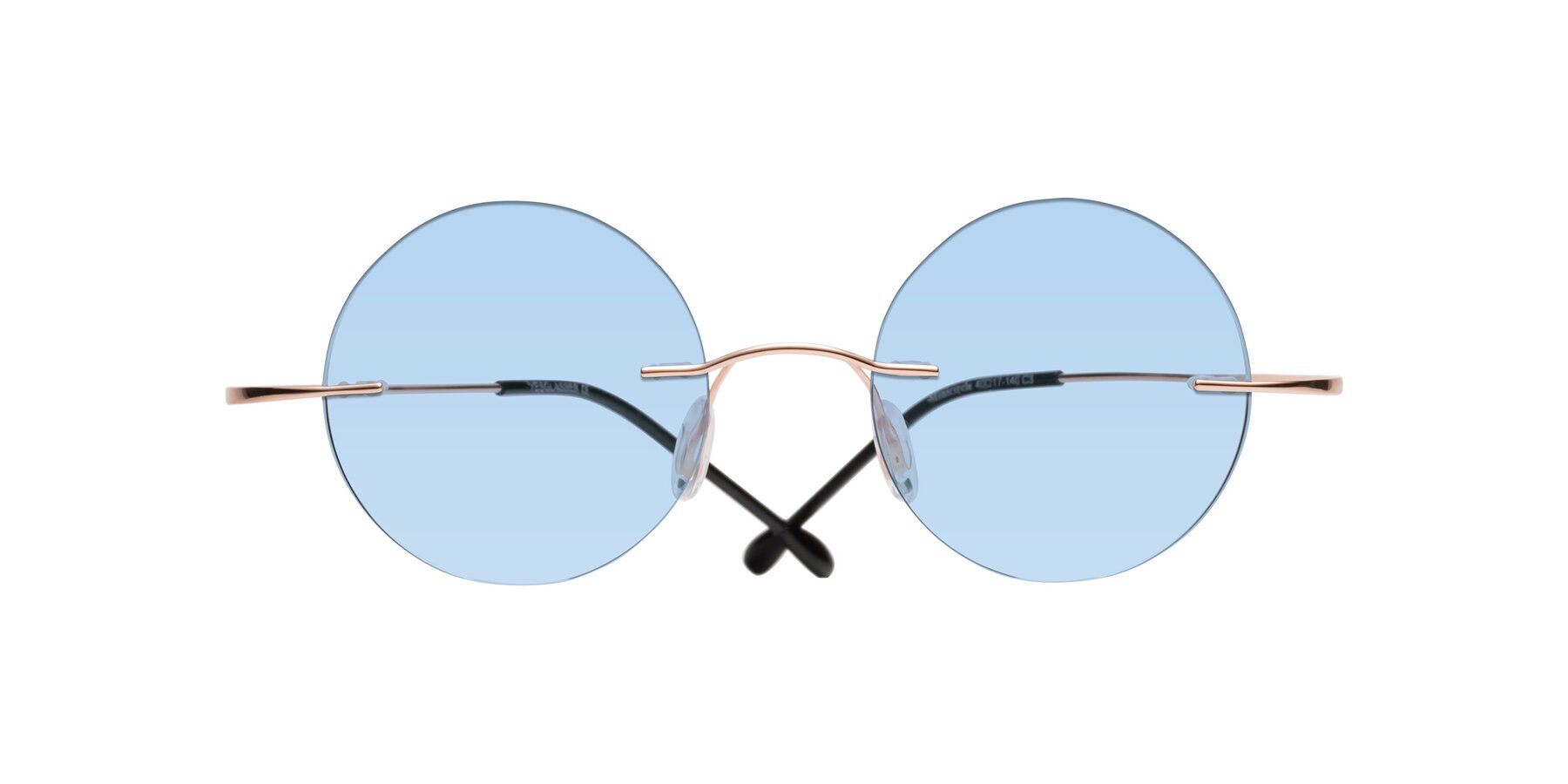 Folded Front of Minicircle in Rose Gold with Light Blue Tinted Lenses