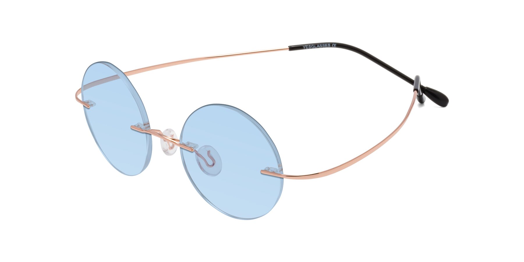 Angle of Minicircle in Rose Gold with Light Blue Tinted Lenses