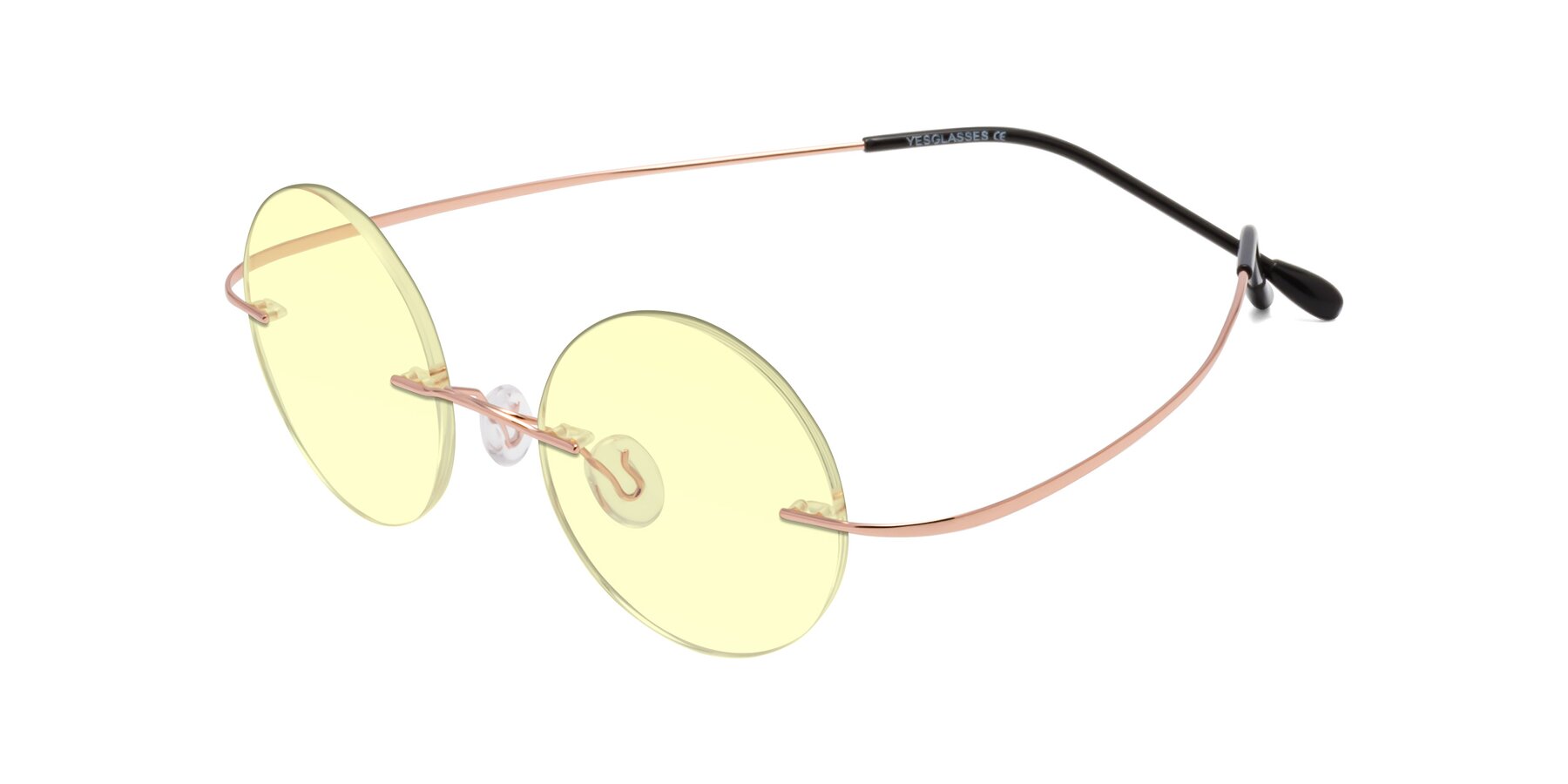 Angle of Minicircle in Rose Gold with Light Yellow Tinted Lenses