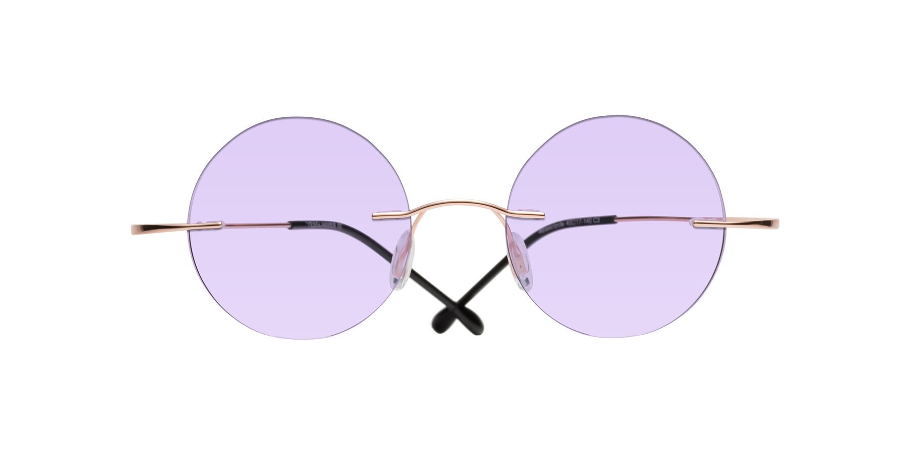 Folded Front of Minicircle in Rose Gold with Light Purple Tinted Lenses