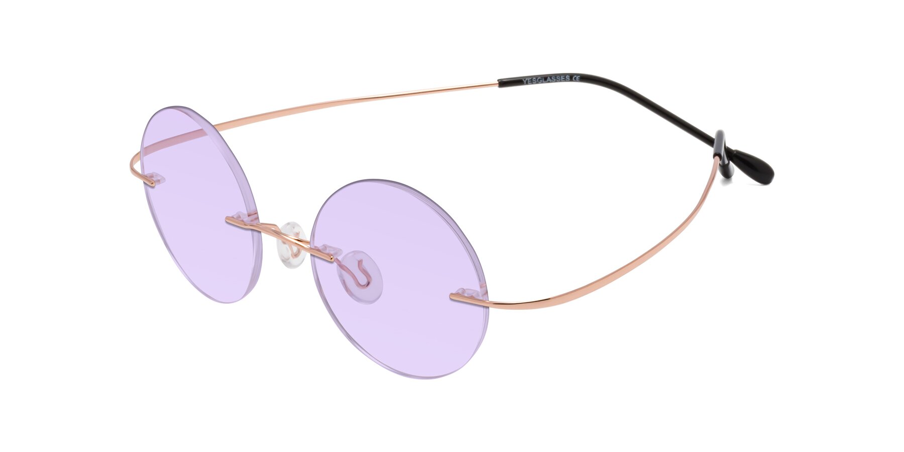 Angle of Minicircle in Rose Gold with Light Purple Tinted Lenses