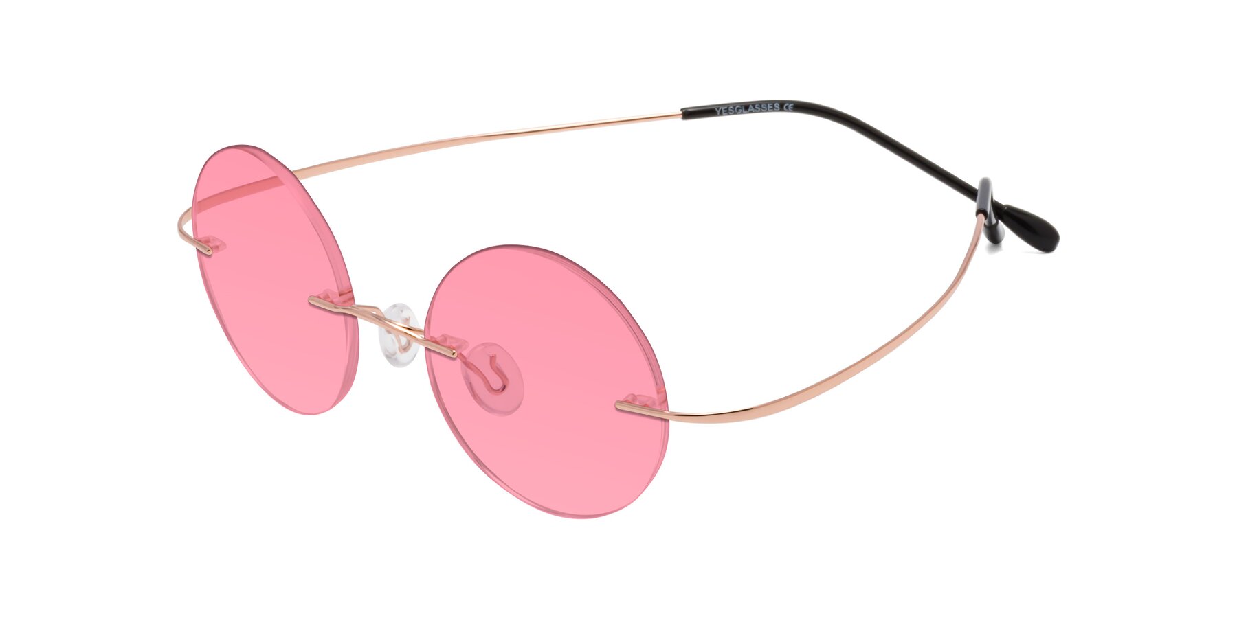 Angle of Minicircle in Rose Gold with Pink Tinted Lenses