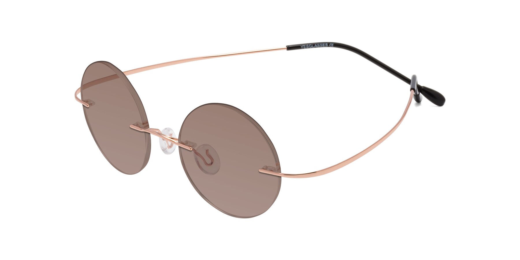 Angle of Minicircle in Rose Gold with Medium Brown Tinted Lenses