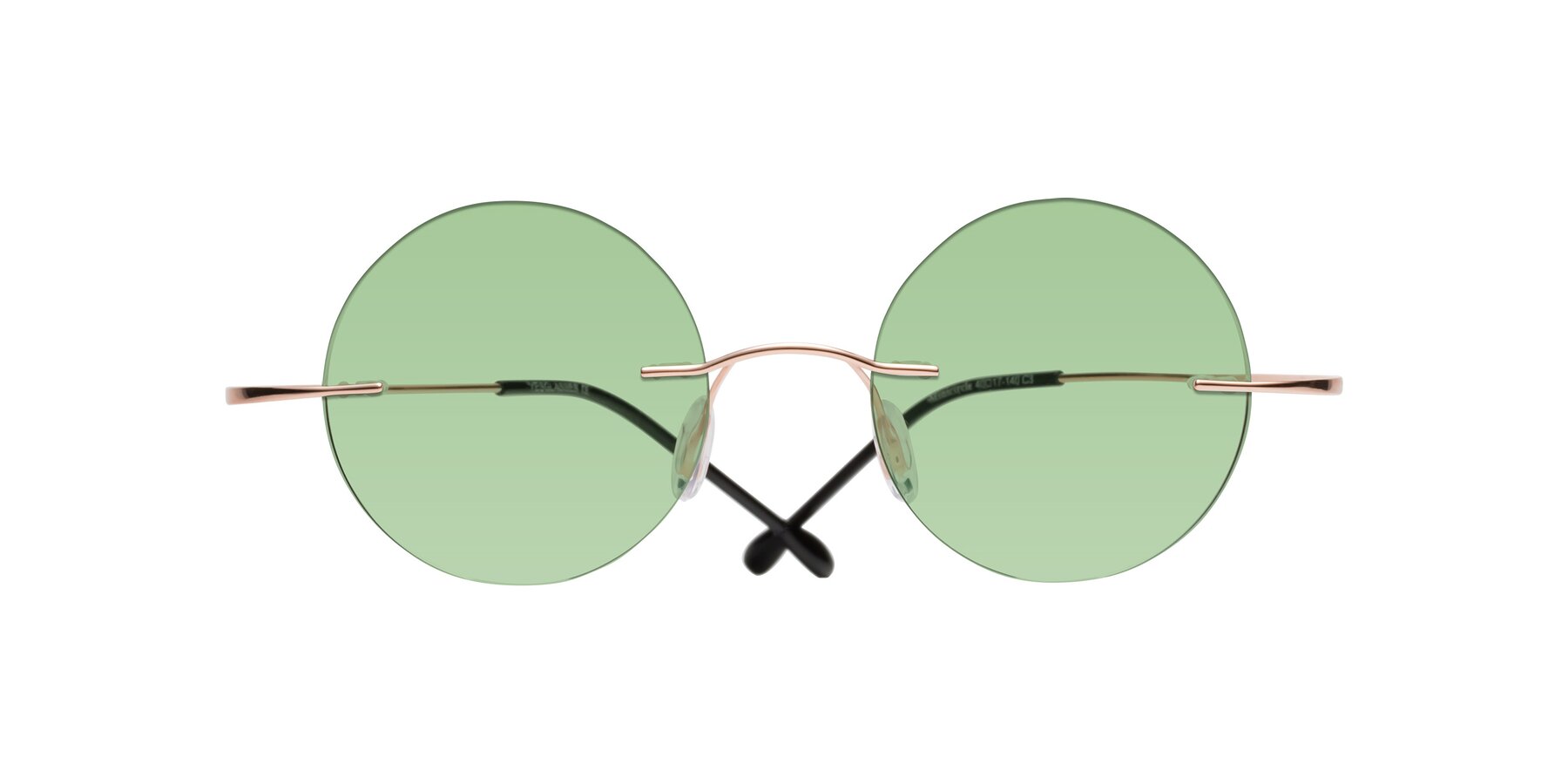 Folded Front of Minicircle in Rose Gold with Medium Green Tinted Lenses