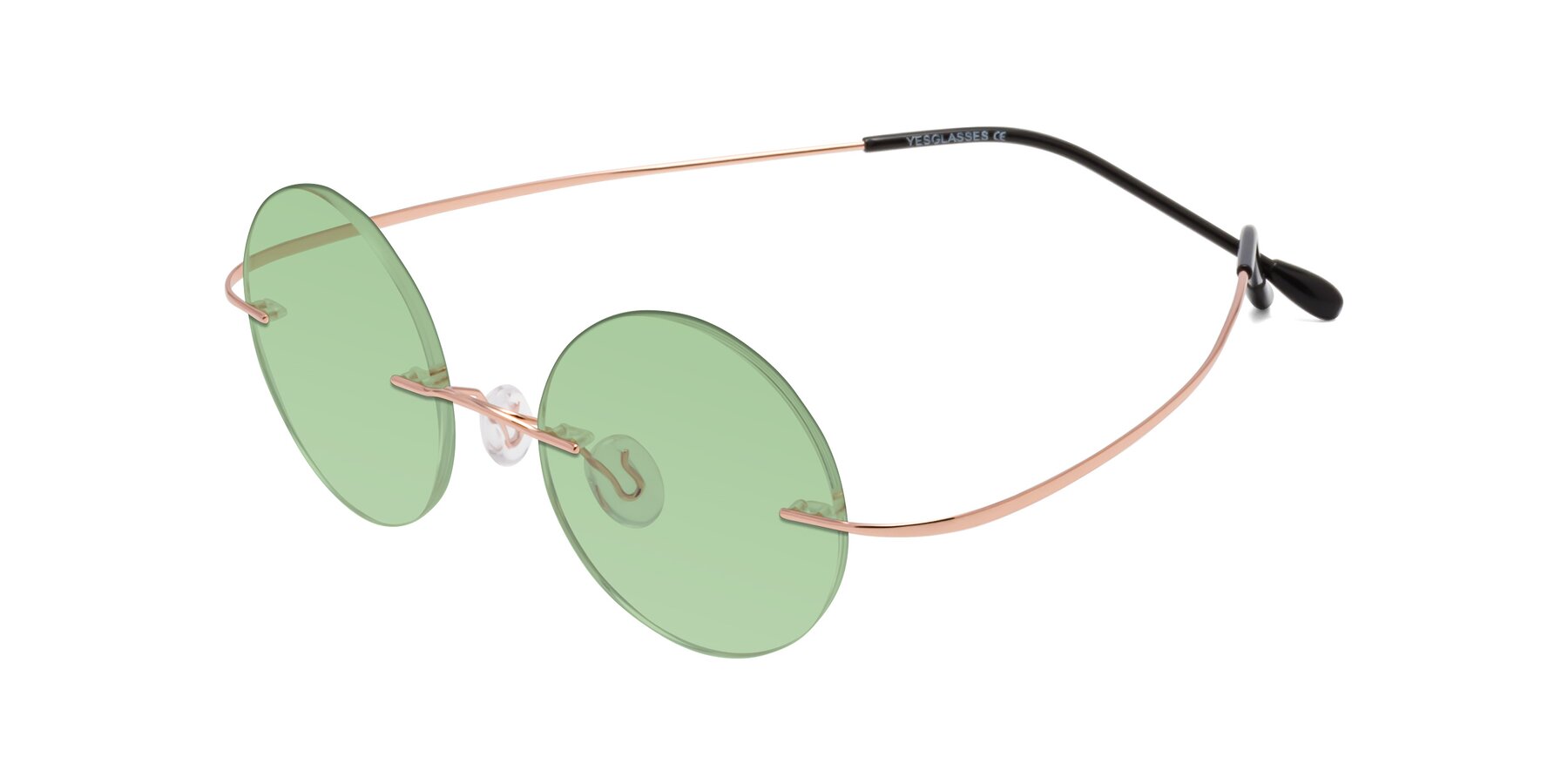 Angle of Minicircle in Rose Gold with Medium Green Tinted Lenses