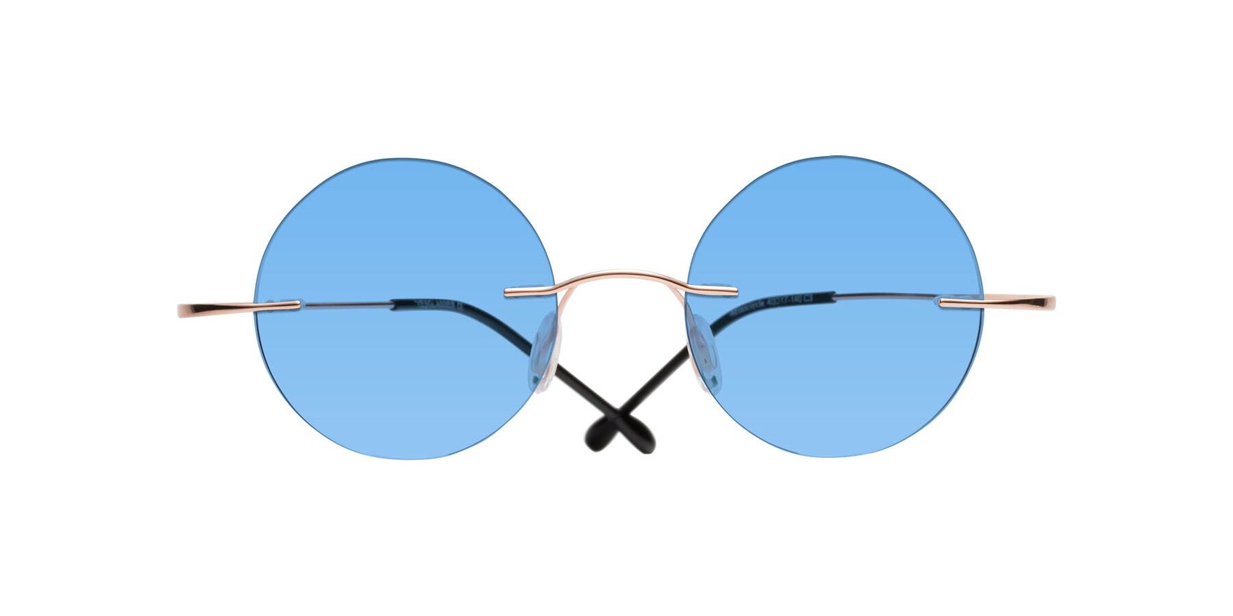 Folded Front of Minicircle in Rose Gold with Medium Blue Tinted Lenses