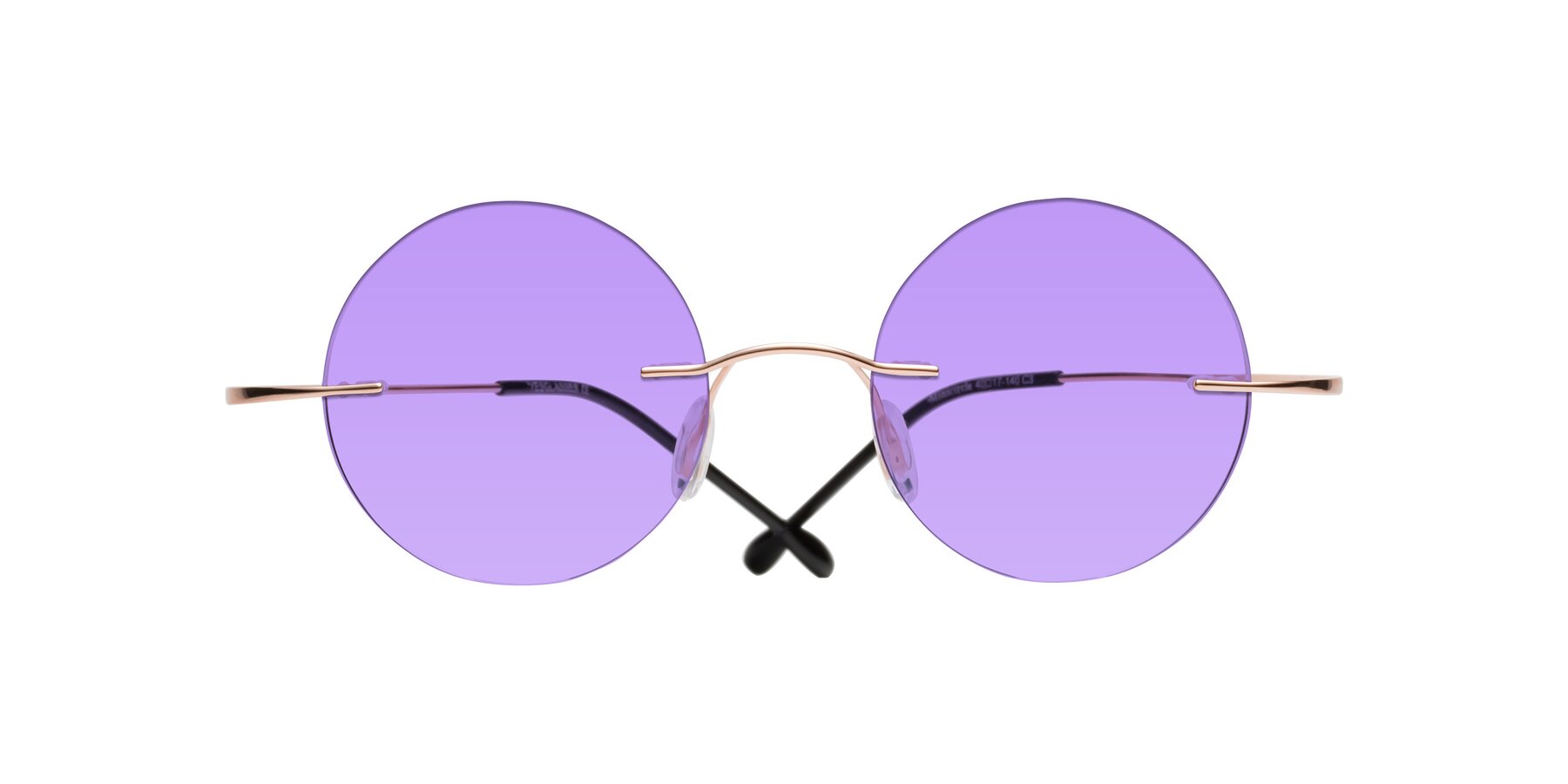 Folded Front of Minicircle in Rose Gold with Medium Purple Tinted Lenses