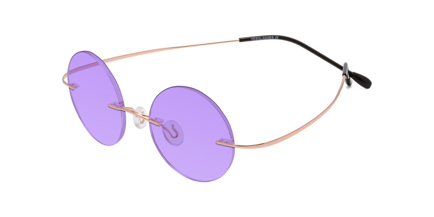Angle of Minicircle in Rose Gold with Medium Purple Tinted Lenses