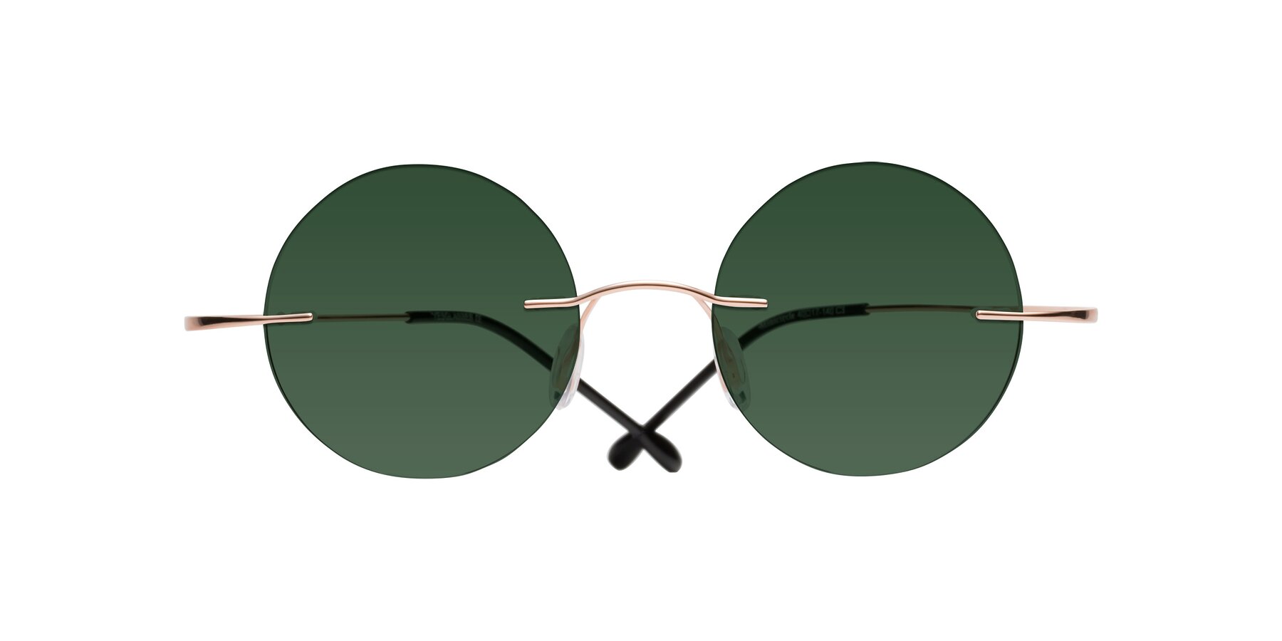 Folded Front of Minicircle in Rose Gold with Green Tinted Lenses