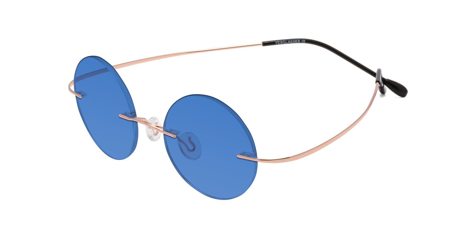 Angle of Minicircle in Rose Gold with Blue Tinted Lenses