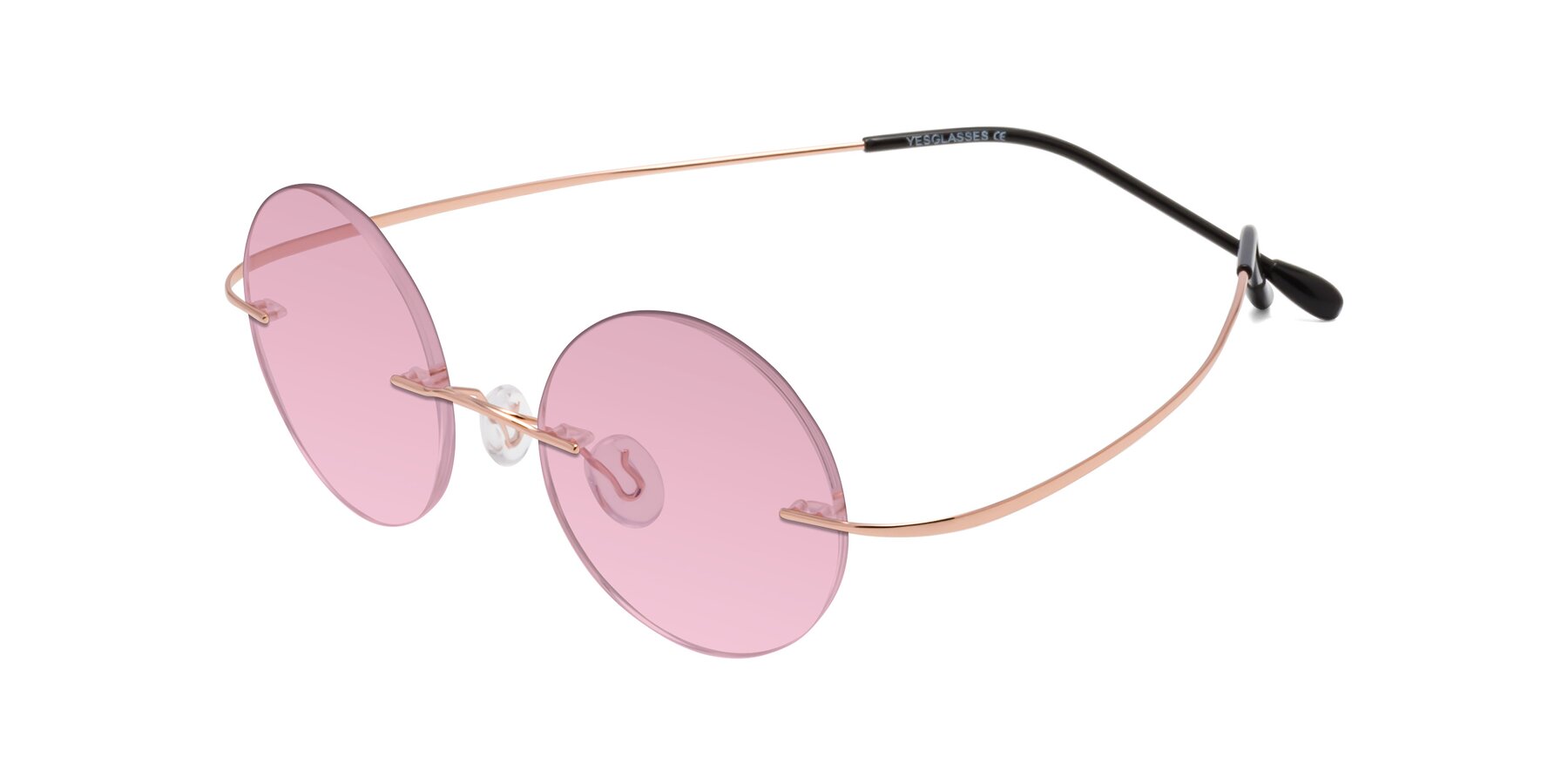 Angle of Minicircle in Rose Gold with Light Wine Tinted Lenses