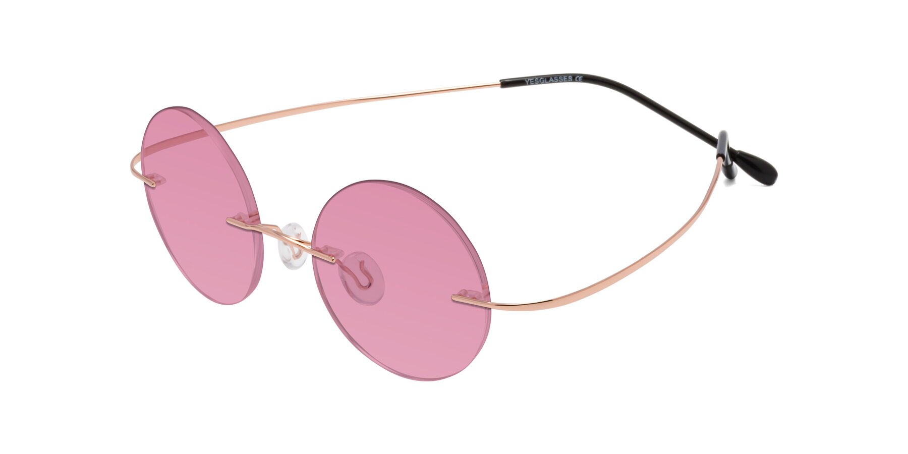 Angle of Minicircle in Rose Gold with Medium Wine Tinted Lenses