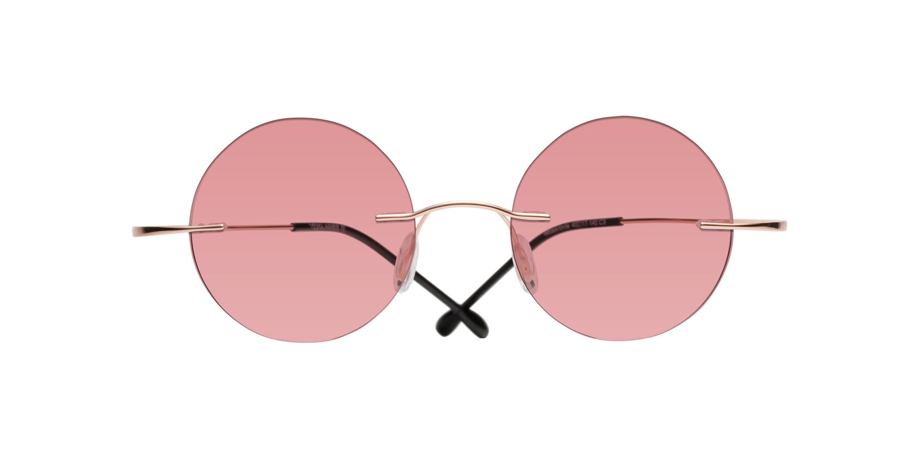 Folded Front of Minicircle in Rose Gold with Medium Garnet Tinted Lenses