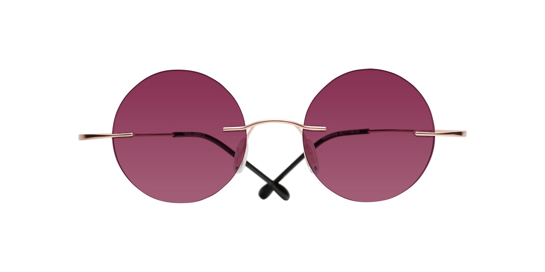 Folded Front of Minicircle in Rose Gold with Wine Tinted Lenses