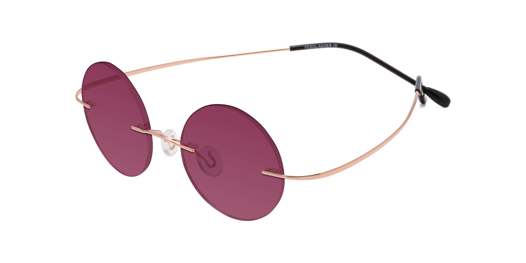 Angle of Minicircle in Rose Gold with Wine Tinted Lenses