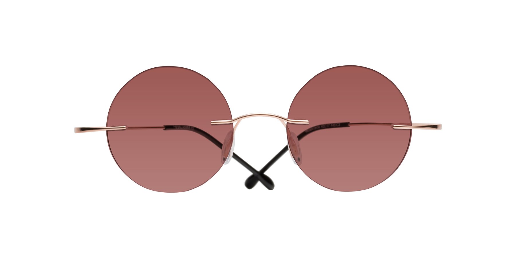 Folded Front of Minicircle in Rose Gold with Garnet Tinted Lenses
