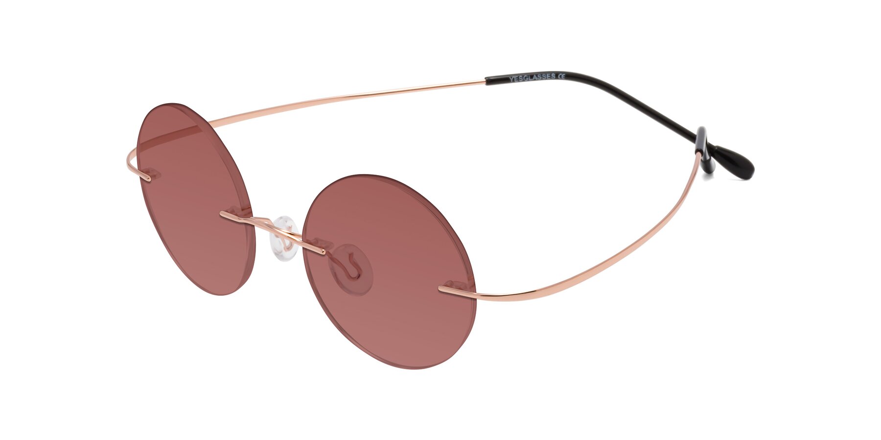 Angle of Minicircle in Rose Gold with Garnet Tinted Lenses