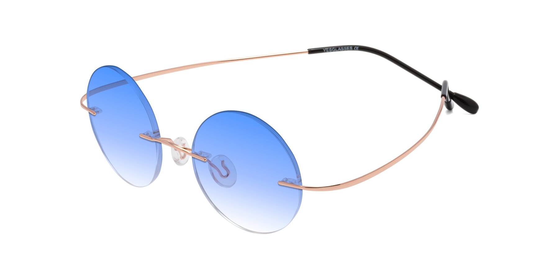 Angle of Minicircle in Rose Gold with Blue Gradient Lenses