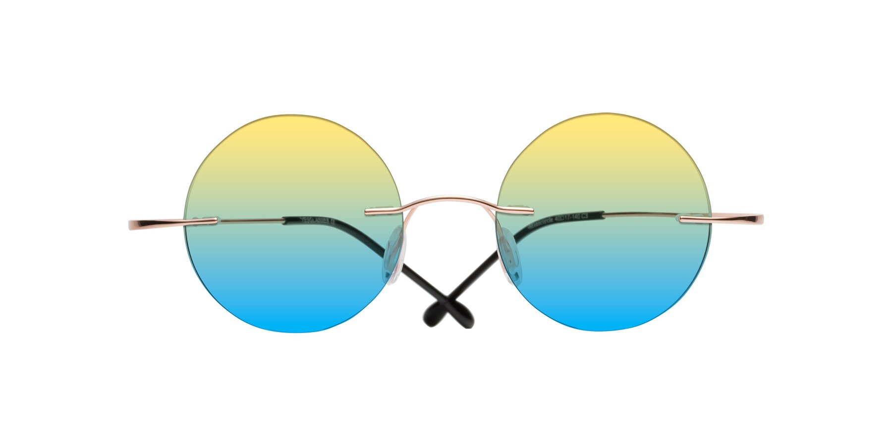 Folded Front of Minicircle in Rose Gold with Yellow / Blue Gradient Lenses