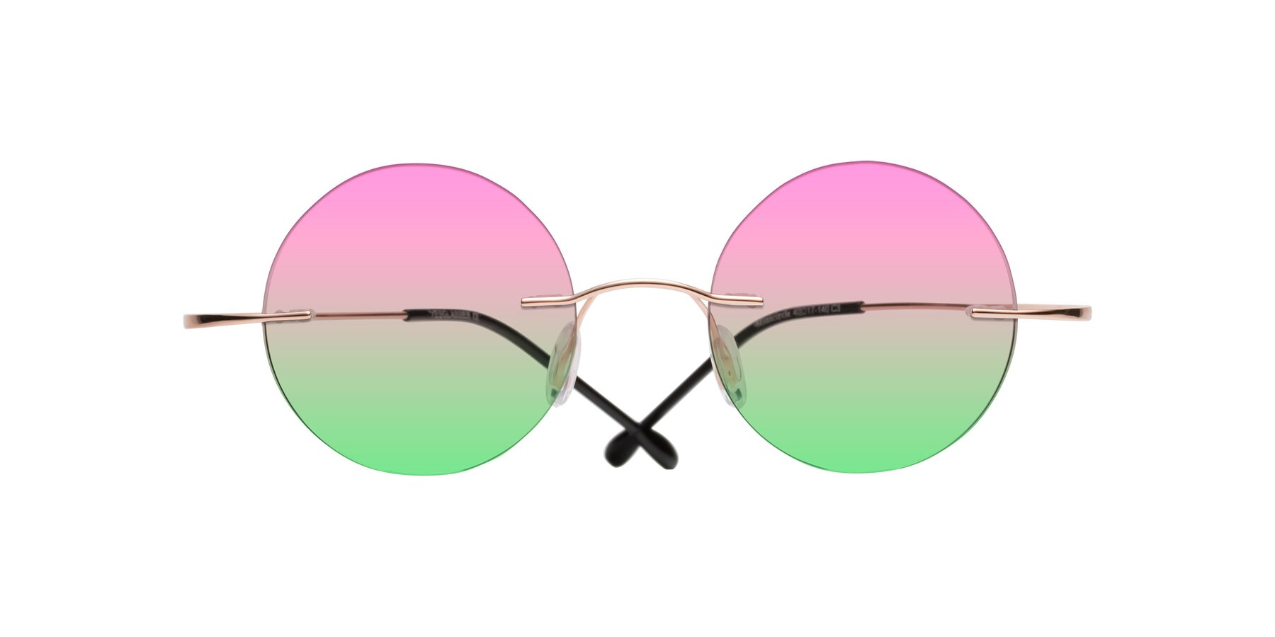 Folded Front of Minicircle in Rose Gold with Pink / Green Gradient Lenses