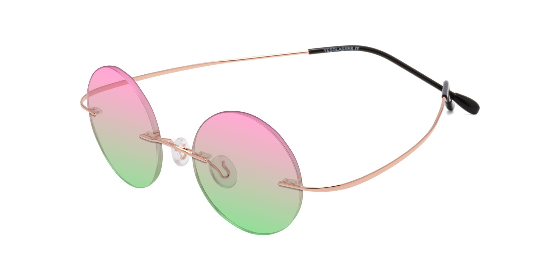 Angle of Minicircle in Rose Gold with Pink / Green Gradient Lenses