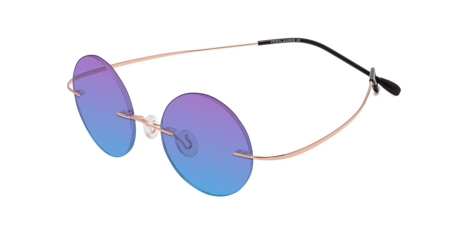 Angle of Minicircle in Rose Gold with Purple / Blue Gradient Lenses