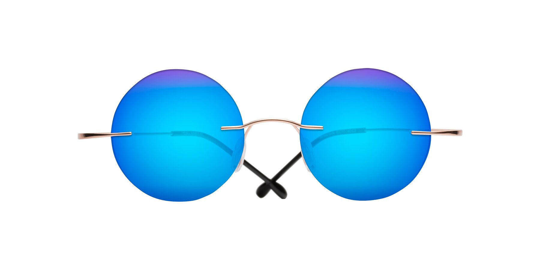 Folded Front of Minicircle in Rose Gold with Blue Mirrored Lenses