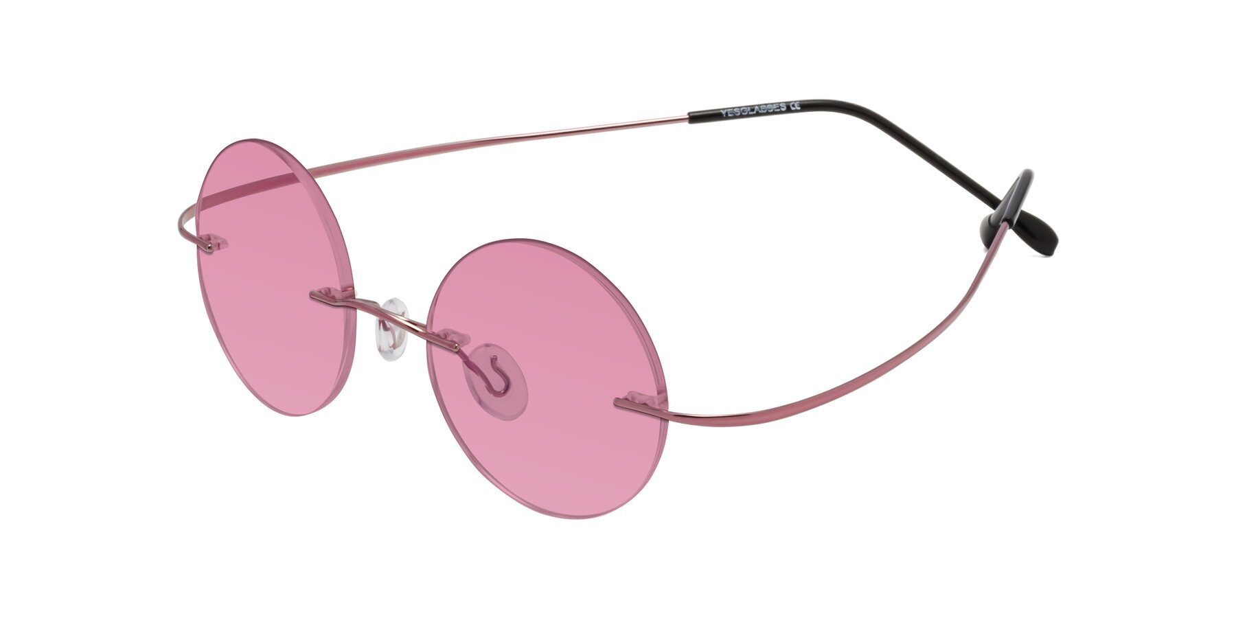 Angle of Minicircle in Light Pink with Medium Wine Tinted Lenses