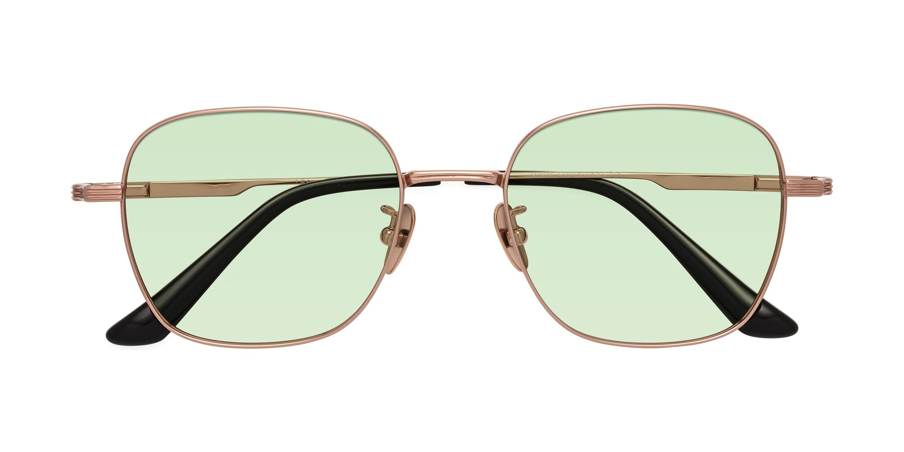 Folded Front of XING in Rose Gold with Light Green Tinted Lenses