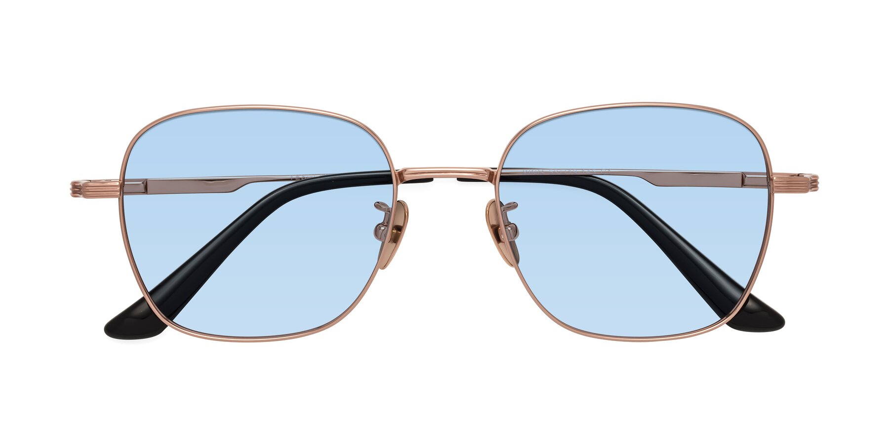 Folded Front of XING in Rose Gold with Light Blue Tinted Lenses