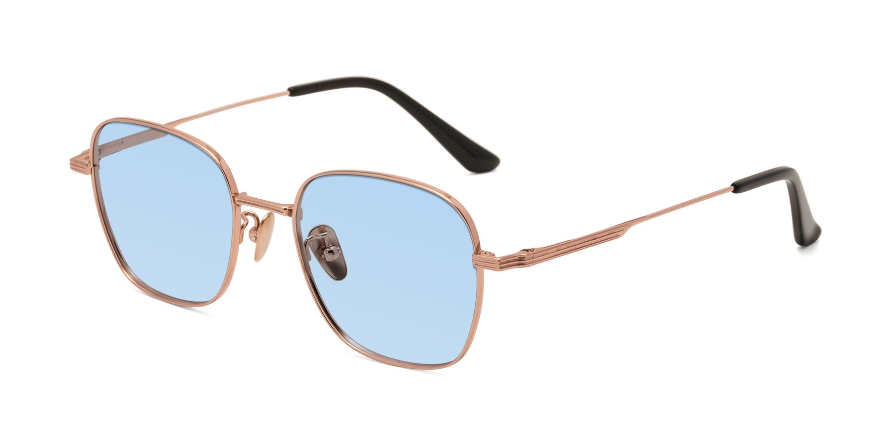 Angle of XING in Rose Gold with Light Blue Tinted Lenses