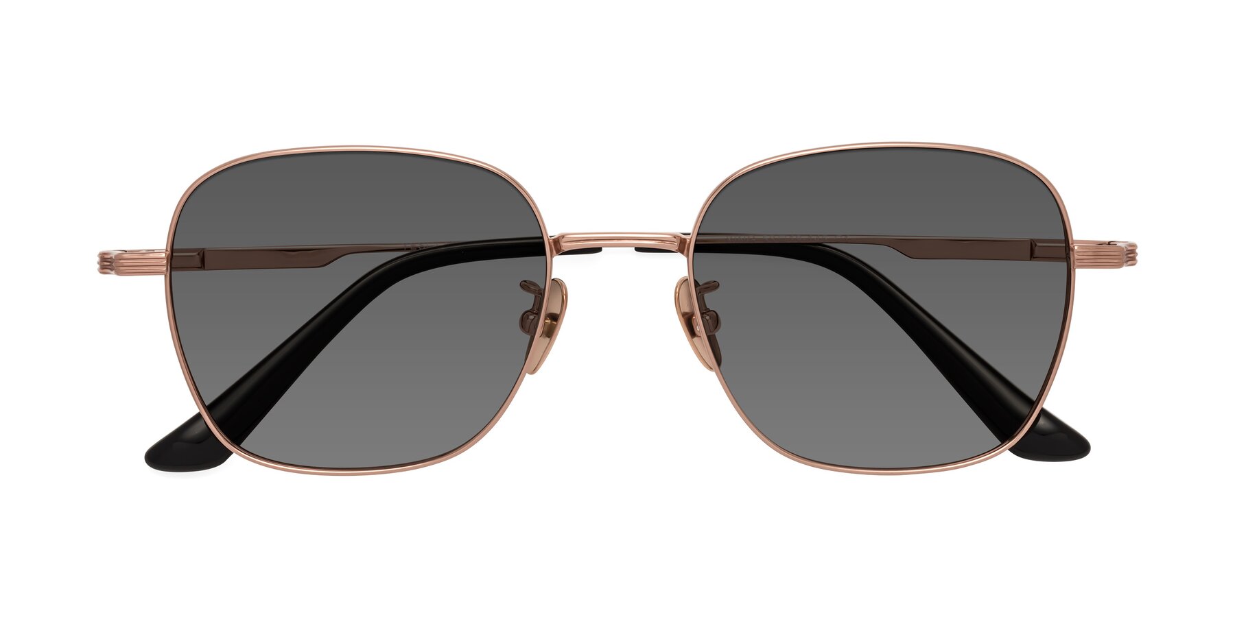 Folded Front of XING in Rose Gold with Medium Gray Tinted Lenses