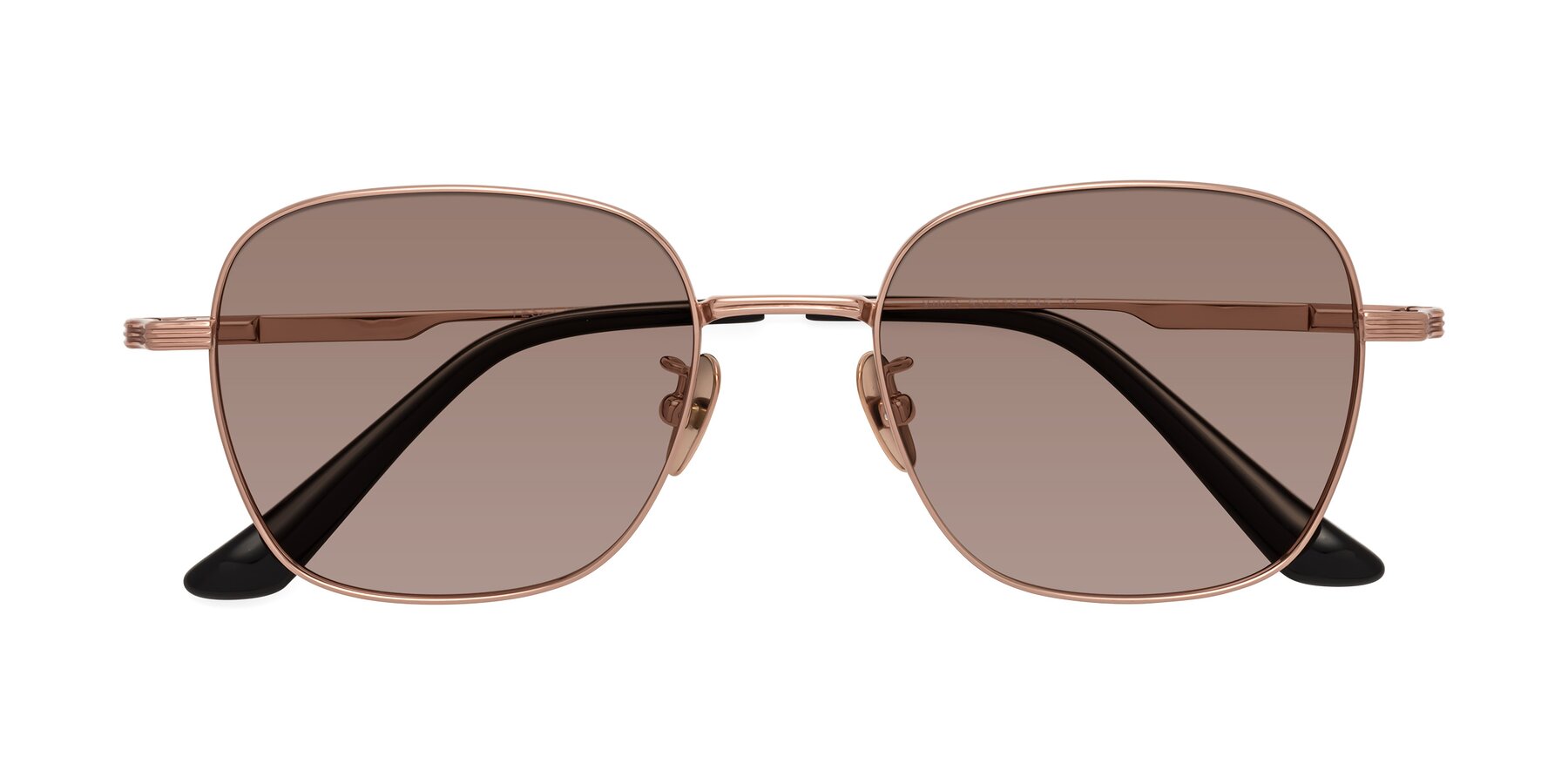 Folded Front of XING in Rose Gold with Medium Brown Tinted Lenses