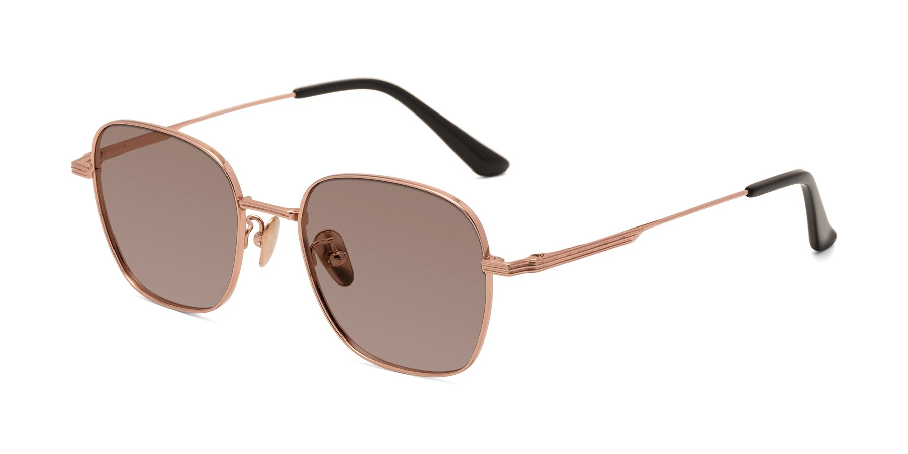 Angle of XING in Rose Gold with Medium Brown Tinted Lenses