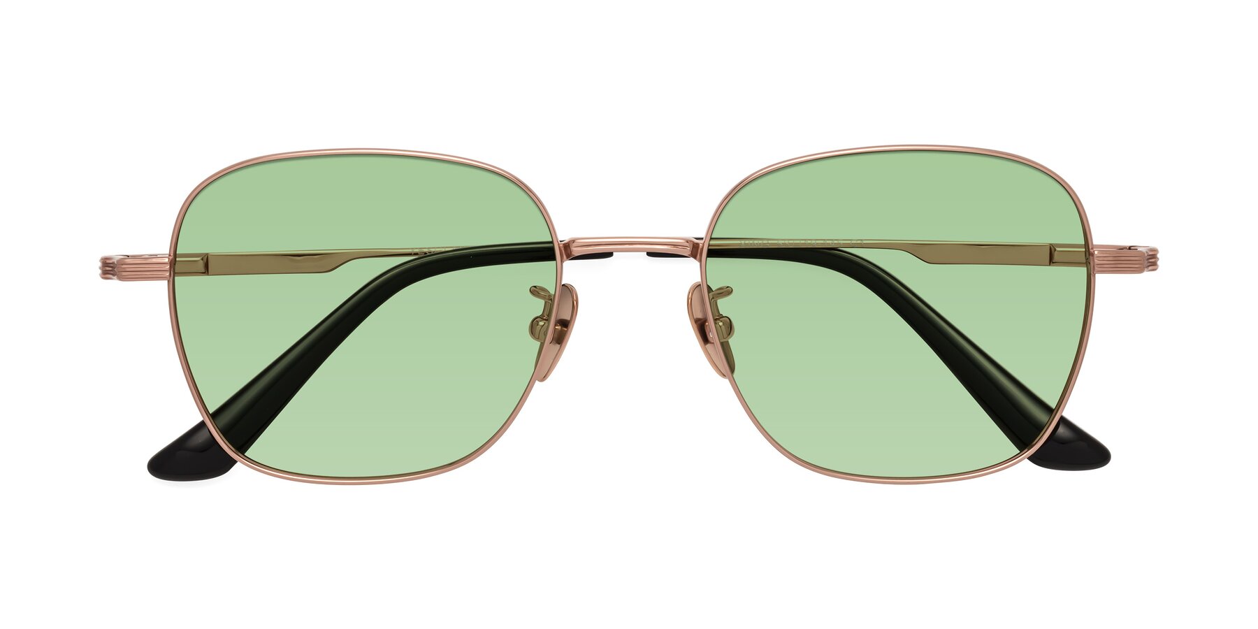 Folded Front of XING in Rose Gold with Medium Green Tinted Lenses