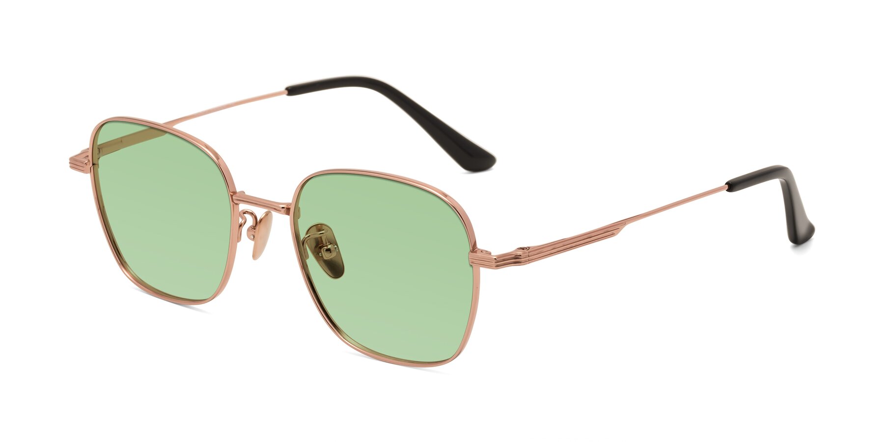 Angle of XING in Rose Gold with Medium Green Tinted Lenses