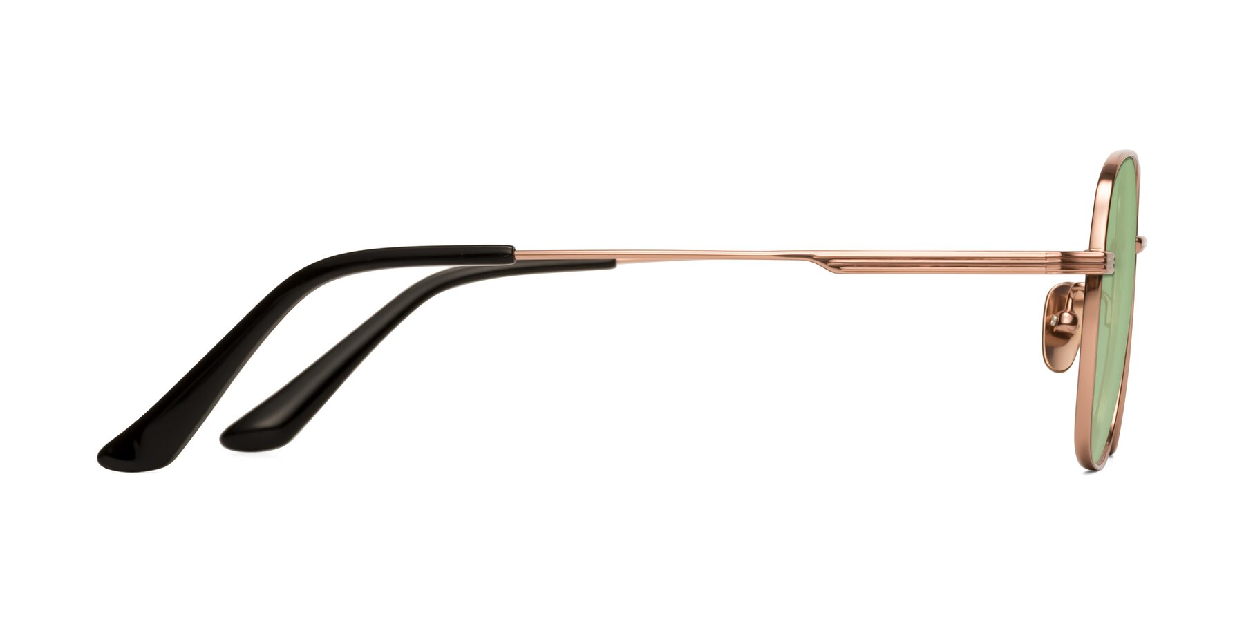 Side of XING in Rose Gold with Medium Green Tinted Lenses