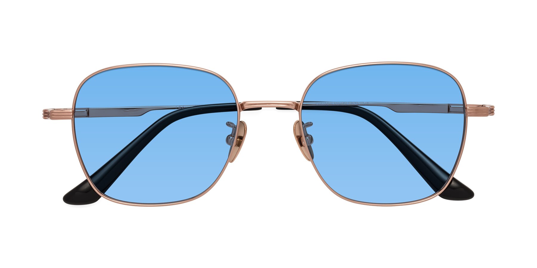 Folded Front of XING in Rose Gold with Medium Blue Tinted Lenses