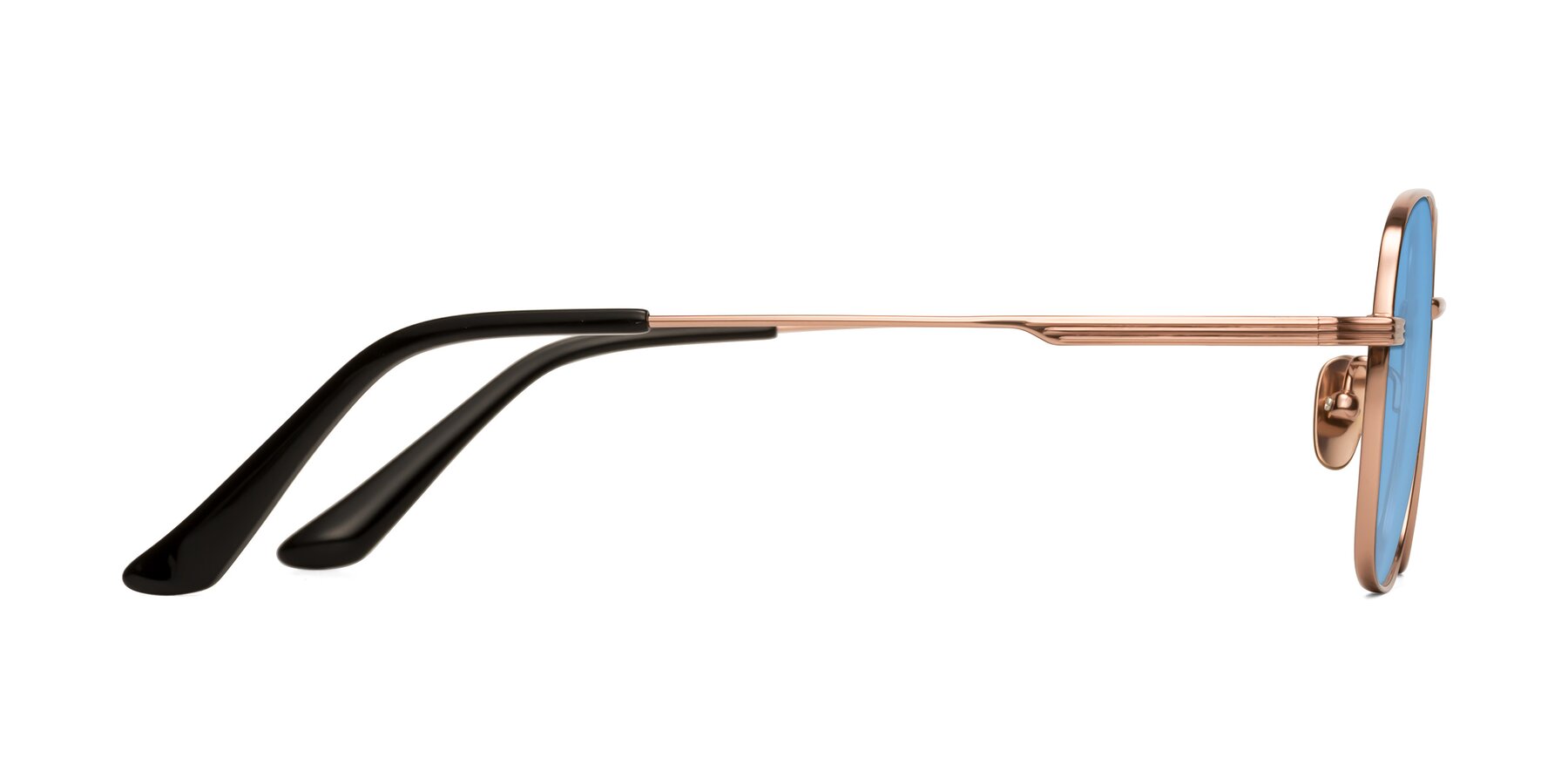 Side of XING in Rose Gold with Medium Blue Tinted Lenses